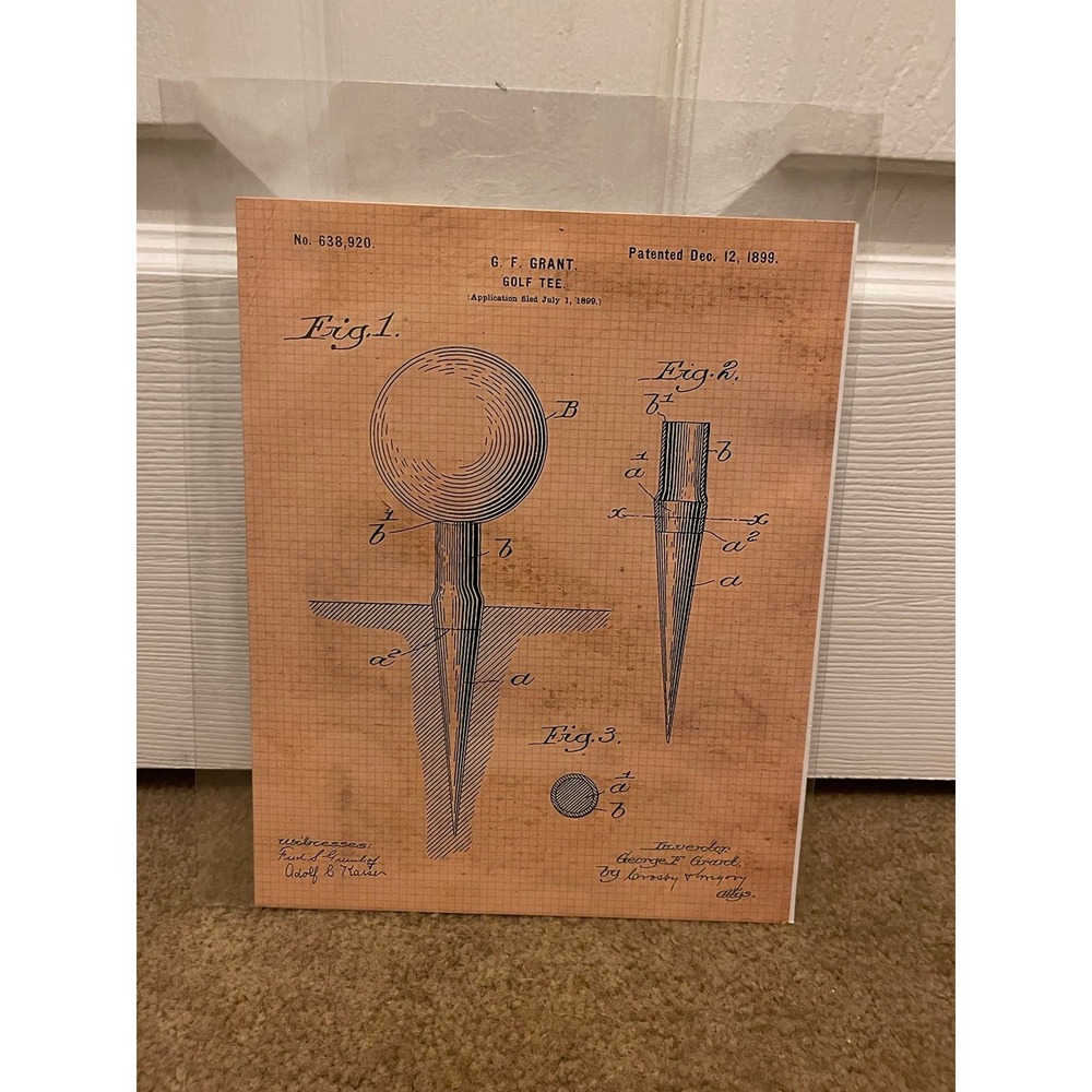 Vintage G.F. Grant Golf Tee Patent Art Print 1899 Technical Drawing Wall Decor